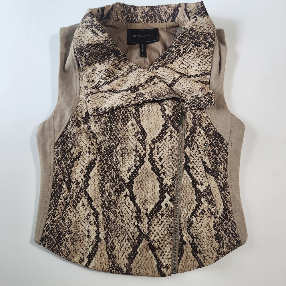 BCBGMAXAZRIA Python Print Asymmetric Zip Vest Size Small Moto Stretch Neutral